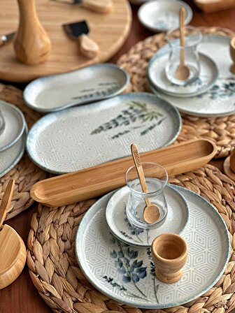 Herb 62 Parça Porselen - Bambu Kahvaltı Takımı - Lüx Kahvaltılık Sunum Seti