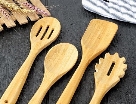 4 Parça Bambum Servis Seti - Yemek Hazırlık Kaşık Seti