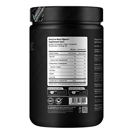 Kingsize Nutrition Arginine Powder 750 Gr - AROMASIZ