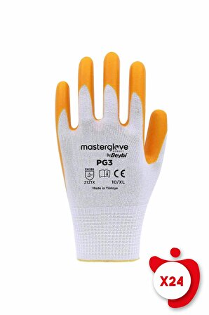 Master Glove PG3 Sarı Polyester Örme Nitril İş Eldiveni 10 Beden 24 Çift