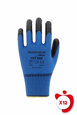 Master Glove PG3 Zebra Mavi Polyester Örme Nitril İş Eldiveni 10 Beden 12 Çift