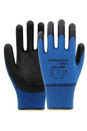 Master Glove PG3 Zebra Mavi Polyester Örme Nitril İş Eldiveni 10 Beden 12 Çift