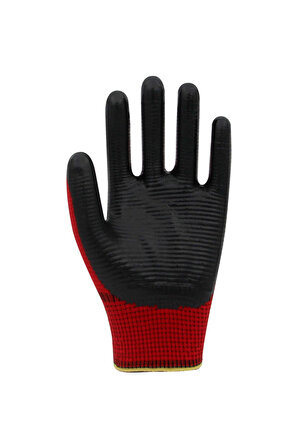 Master Glove PG3 Zebra Kırmızı Polyester Örme Nitril İş Eldiveni 10 Beden 12 Çift