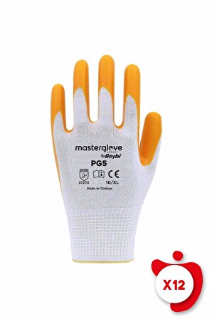 Master Glove PG5 Sarı Polyester Örme Nitril İş Eldiveni 10 Beden 12 Çift