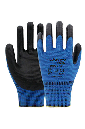 Master Glove PG5 Zebra Mavi Polyester Örme Nitril İş Eldiveni 10 Beden 12 Çift