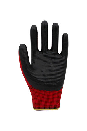 Master Glove PG5 Zebra Kırmızı Polyester Örme Nitril İş Eldiveni 10 Beden