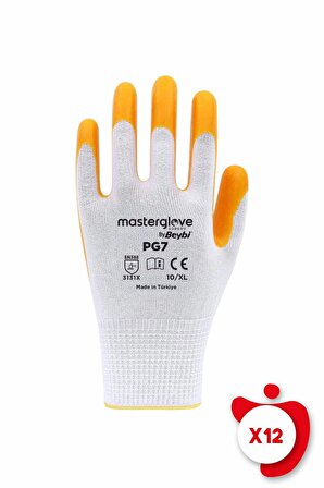 Master Glove PG7 Sarı Polyester Örme Nitril İş Eldiveni 9 Beden 12 Çift