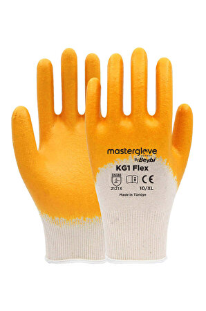 Master Glove KG1 Flex Sarı Pamuk Nitril İş Eldiveni 10 Beden 12 Çift
