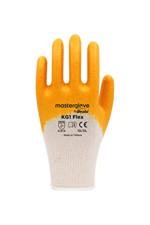 Master Glove KG1 Flex Sarı Pamuk Nitril İş Eldiveni 10 Beden 12 Çift