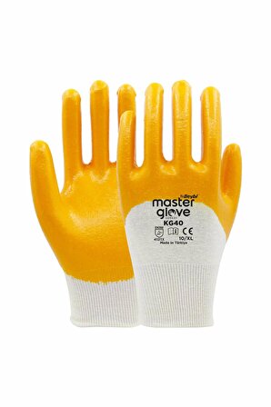 Master Glove KG40 Sarı Nitril Kaplı Pamuk ve Polyester Örgü İş Eldiveni 10 Beden 12 Çift