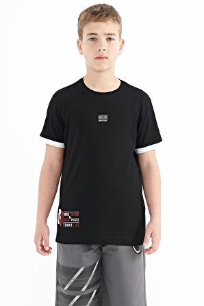 Siyah Baskılı Standart Kalıp O Yaka Erkek Çocuk T-Shirt - 11097 | 13-14