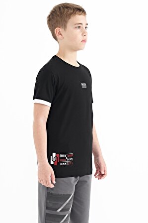 Siyah Baskılı Standart Kalıp O Yaka Erkek Çocuk T-Shirt - 11097 | 13-14