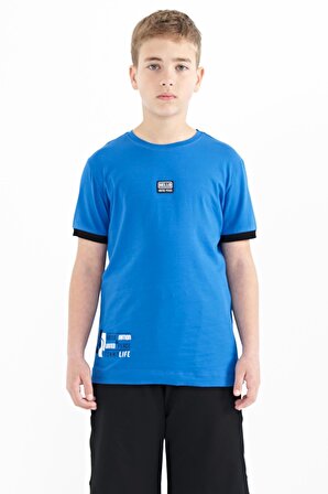 Saks Baskılı Standart Kalıp O Yaka Erkek Çocuk T-Shirt - 11097 | 4-5