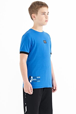 Saks Baskılı Standart Kalıp O Yaka Erkek Çocuk T-Shirt - 11097 | 4-5