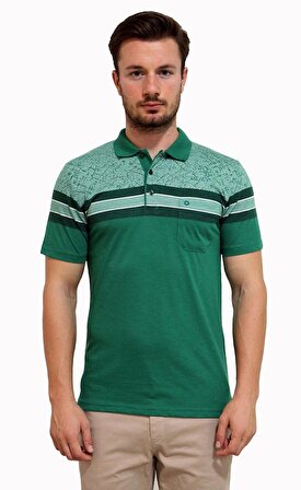 Diandor Erkek Polo Yaka T-shirt Yeşil-Nefti-Beyaz 2217009