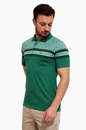 Diandor Erkek Polo Yaka T-shirt Yeşil-Nefti-Beyaz 2217009