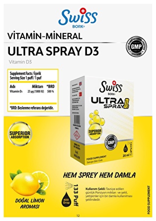 Swiss Bork Ultra Spray D3 Damla/Spray