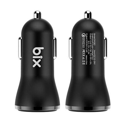 Bix Çift USB Çıkışlı QC 3.0 Araç Şarj Cihazı Beyaz