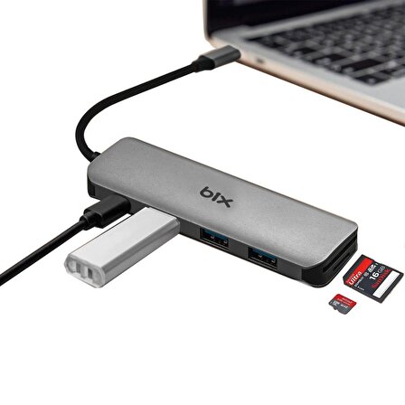 Bix Type-C to TF SD Kart Okuyucu PD USB 3.0 Hub Çoklayıcı Dönüştürücü Adaptör