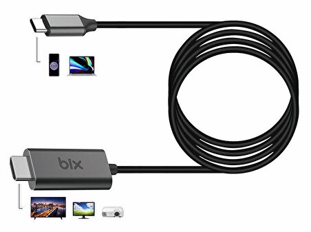 Bix BX02HB Type-C to HDMI 4K Multimedya Ses ve Görüntü Aktarım Kablosu 1.8 Metre