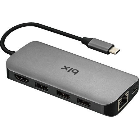 Bix Type-C to HDMI Ethernet USB 3.0 PD Kart Okuyucu Dönüştürücü Adaptör