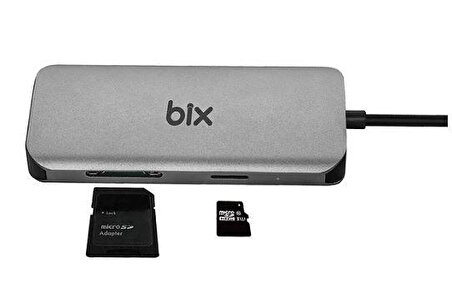 Bix Type-C to HDMI Ethernet USB 3.0 PD Kart Okuyucu Dönüştürücü Adaptör