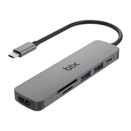 Bix BX09HB Type-C to 2*USB 3.2 4K/30Hz HDMI SD TF Kart Okuyucu Çoklayıcı Hub Adaptör