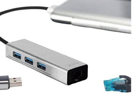Bix 10/100/1000Mbps RJ45 Ethernet Dönüştürücü USB 3.0 Çoklayıcı Adaptör