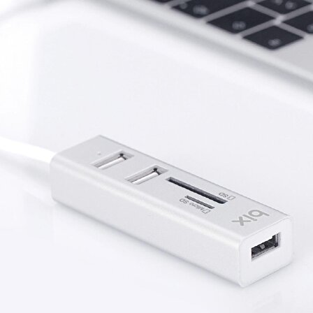Bix 3 USB Portlu TF SD Kart Okuyucu Hub Çoklayıcı Dönüştürücü Adaptör