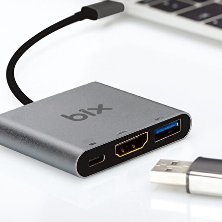 Bix BX13HB Type-C to HDMI USB 3.0 PD Dönüştürücü Adaptör