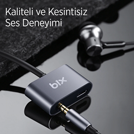 Bix ADP-07 Type-C to 3.5mm Kulaklık ve PD Şarj Dönüştürücü Adaptör