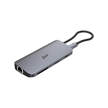 Bix BX10HB Pro Type-C to 4K 60Hz HDMI 3*USB 3.2 Gigabit Ethernet PD 100W Micro SD Kart Okuyucu Çoklayıcı Hub