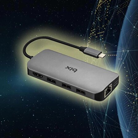 Bix BX10HB Pro Type-C to 4K 60Hz HDMI 3*USB 3.2 Gigabit Ethernet PD 100W Micro SD Kart Okuyucu Çoklayıcı Hub