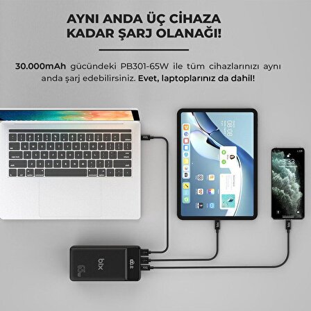 Bix PB301 30000 mAh Hızlı Şarj Powerbank Siyah 