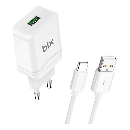Bix 18W QC 3.0 Hızlı Şarj Cihazı ve Type-C USB Kablo Beyaz