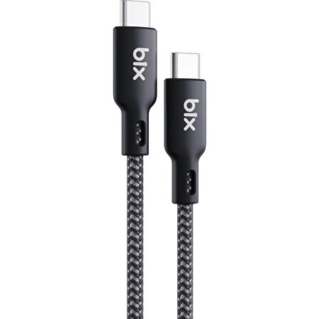 Bix Type-C to Type-C 240W 480Mbps USB-IF Sertifikalı Hi-Speed Örgülü Şarj ve Data Kablosu 1.8 Metre