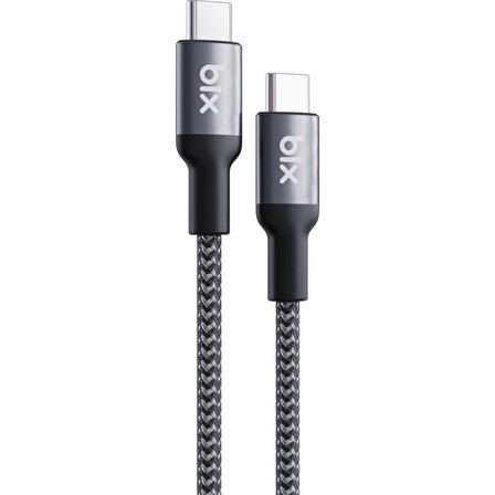 Bix Type-C to Type-C 240W 480Mbps USB-IF Sertifikalı Metal Başlıklı Örgülü Şarj & Data Kablosu 1.8 Metre