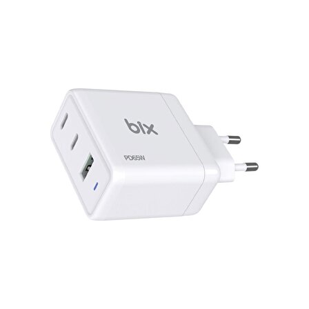 Bix 65W GaN USB Type-C QC 4.0 PD 3 Portlu Hızlı Şarj Cihazı Beyaz