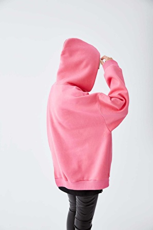 Hoodie Baskılı  Kadın Sweatshirt   Pembe