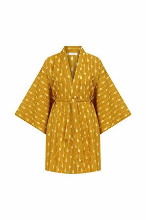 Kuşaklı Desenli Kimono Standart Renk