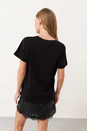 Basic V Yaka T-shirt Siyah