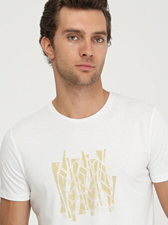 Kip Sıfır Yaka Baskılı Beyaz Erkek T-Shirt TSH-1359