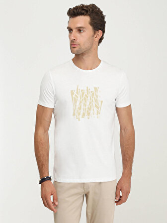 Kip Sıfır Yaka Baskılı Beyaz Erkek T-Shirt TSH-1359