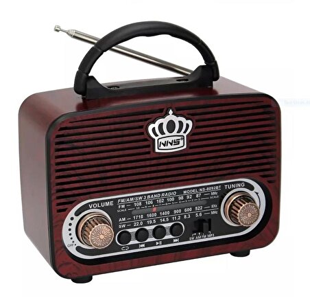 Nostaljik Ahşap Radyo Bluetootlu Usb Sd Mp3  Ns-8092BT