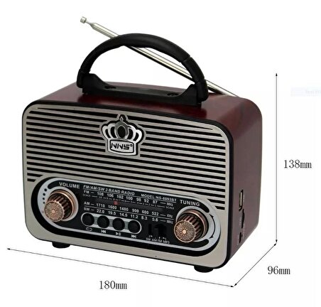 Nostaljik Ahşap Radyo Bluetootlu Usb Sd Mp3  Ns-8092BT