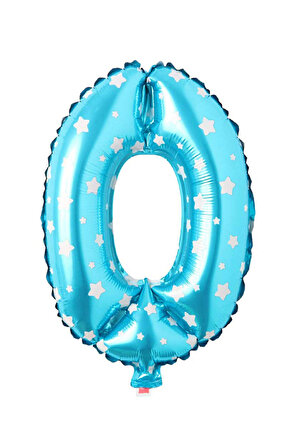 0 Rakam Mavi Yıldız Folyo Balon 40 cm