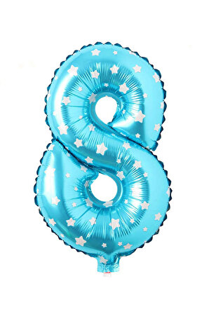 8 Rakam Mavi Yıldız Folyo Balon 40 cm