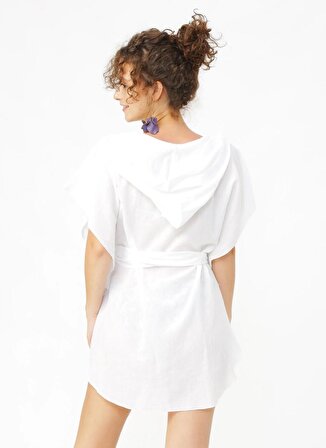 White by Nature V Yaka Rahat Düz Beyaz Kadın Plaj Elbisesi