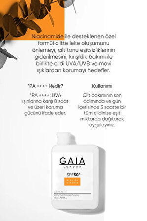 Gaia London Lekeli Ciltler Için Antioksidan Destekli 50spf Uva/uvb Güneş Kremi