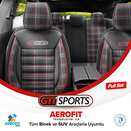 Otom Gti Sports Design Airbag Dikişli Ortopedik Oto Koltuk Kılıfı Tam Set Kırmızı-Siyah